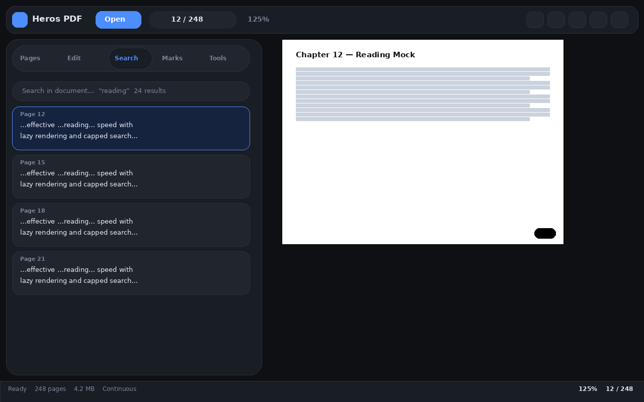 Heros PDF sidebar with search